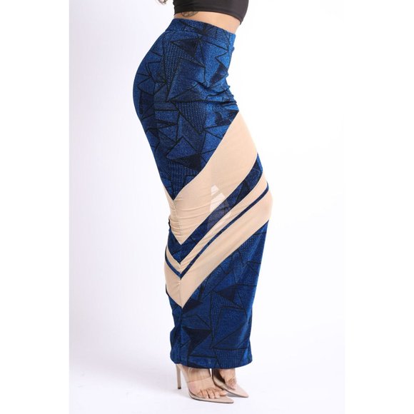 Women's Casual Mesh Contrast Asymmetrical High Waist Maxi Skirt Bodycon Pencil - Picture 3 of 10